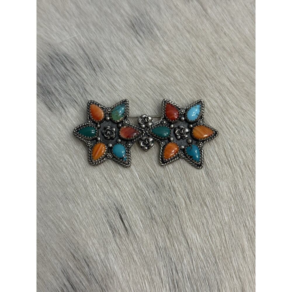 Native American Silver Cloud Robert Vandover Spiny Turquoise Cluster Pendant Pin - Picture 13 of 13